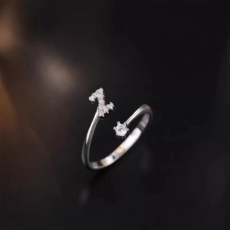 26 English Letters Zircon Sterling Silver S925 Adjustable Ring Jewelry