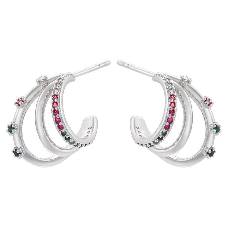 1 Pair Minimalist C Shape 18k Gold Plated Zircon Inlay Ear Studs