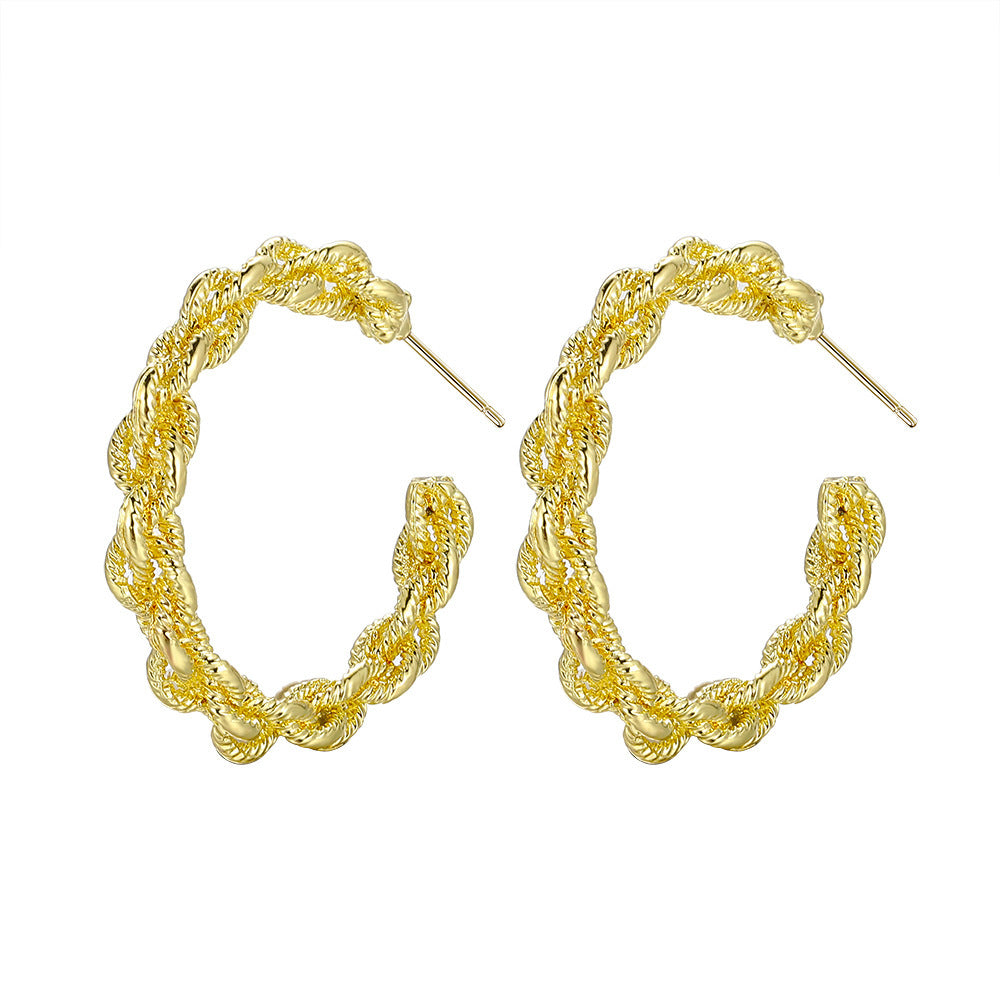INS Style C Shape Metal Plated Twisted Chain Hoop Earrings for Women