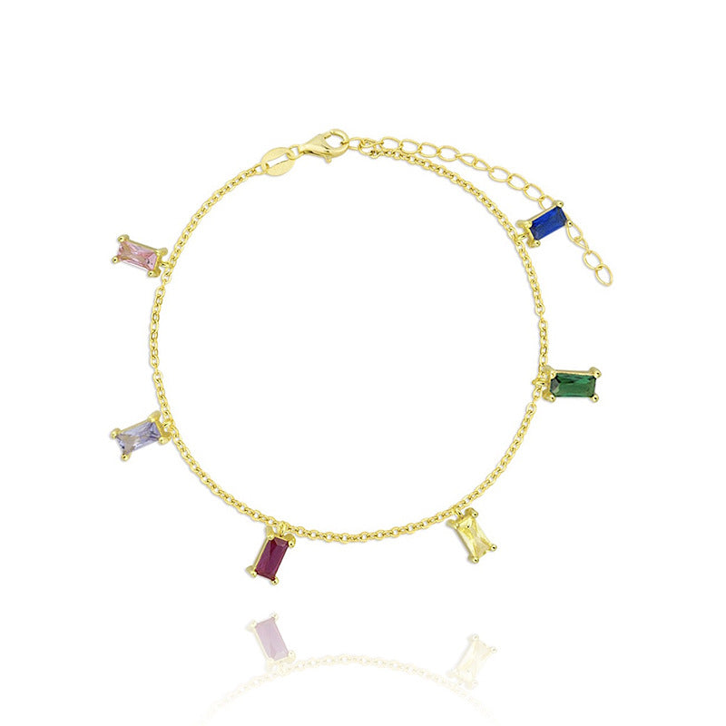 S925 Sterling Silver Colorful Zircon Bracelet for Women - Fashionable INS Style Jewelry