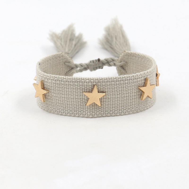 Ethnic Star Polyester Friendship Bracelets with Tassels and Multicolor Woven Bands