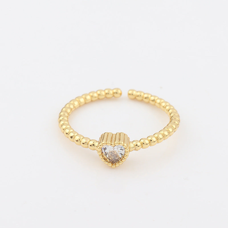 Fashion Heart Shape 18k Gold Plated Multicolor Zircon Open Ring