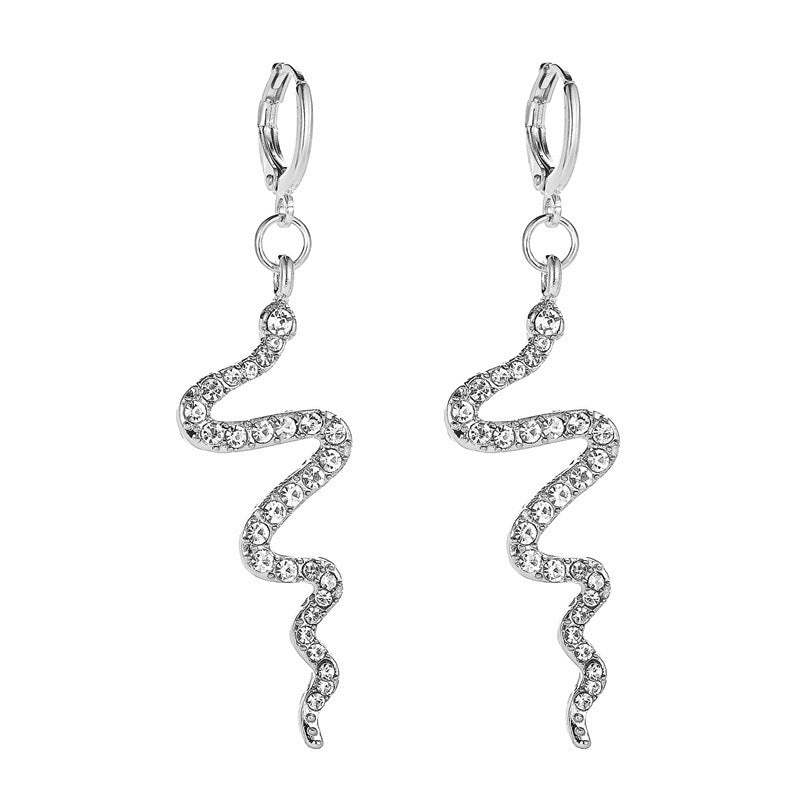 Elegant Snake-Shaped Zircon Wave Earrings - Minimalist Statement Design