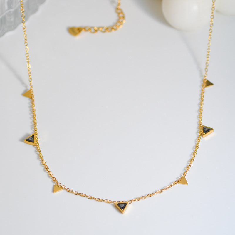 Water Drop Triangle Zircon Stainless Steel Necklace - Minimalist Design, Tarnish Resistant