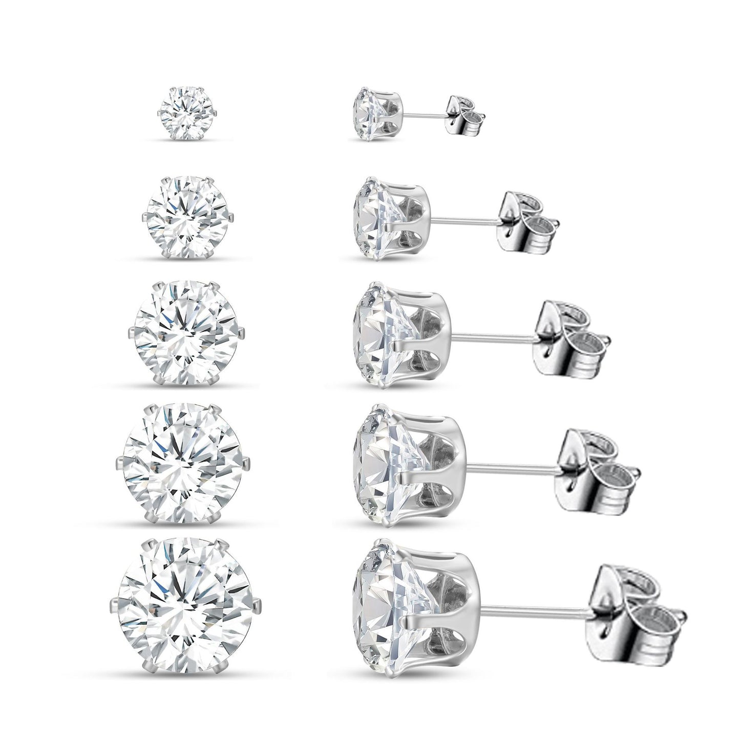 Simple Geometric Zircon Stud Earrings Set - 5 Pairs