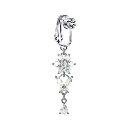 Heart Shape Butterfly Planet Fake Belly Ring - 316 Stainless Steel with Rhinestones