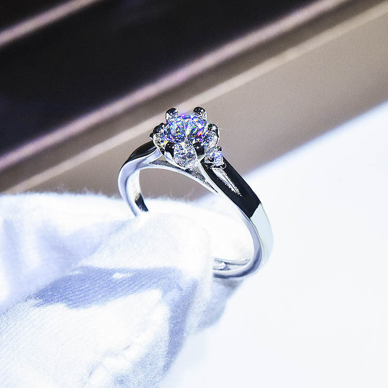 Fashion Round Copper Inlay Moissanite Adjustable Ring