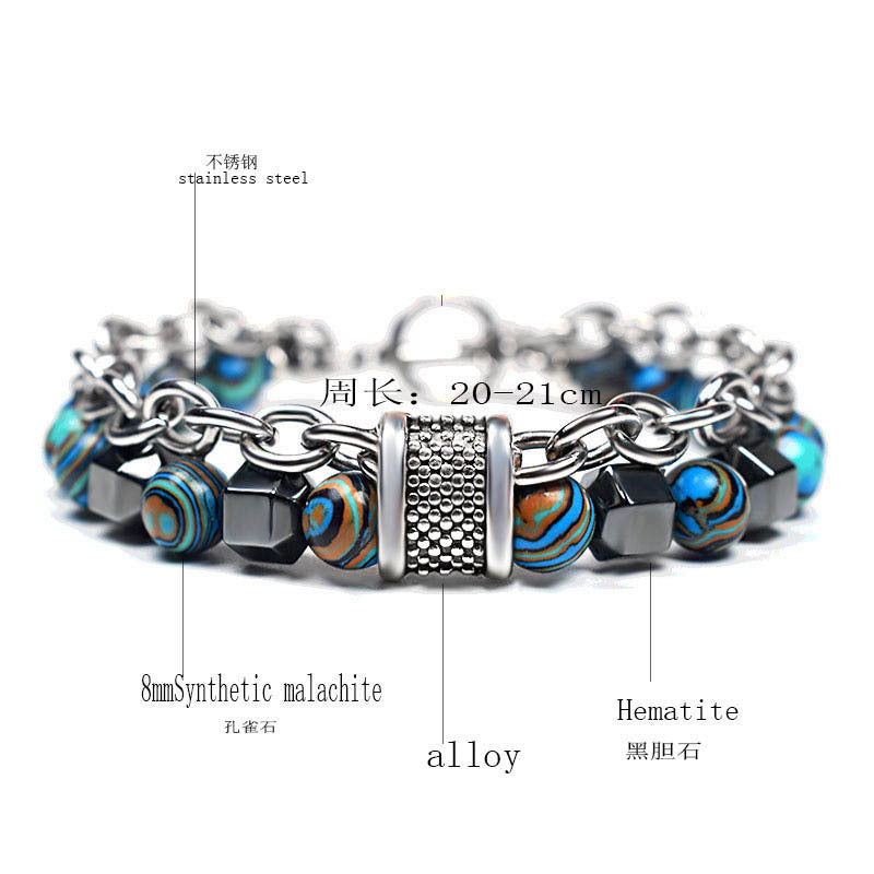Retro Geometric Alloy Malachite Men's Beaded Bracelet