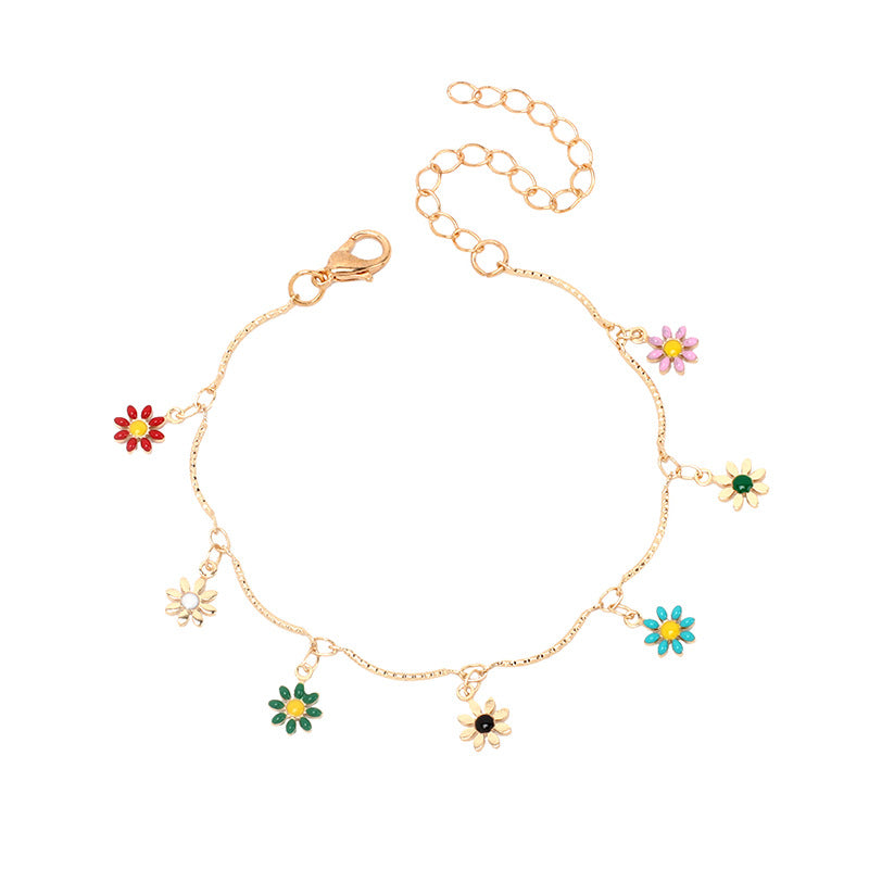 Sunflower Jewelry Set - Necklace, Bracelet, Anklet with Enamel Daisy Design
