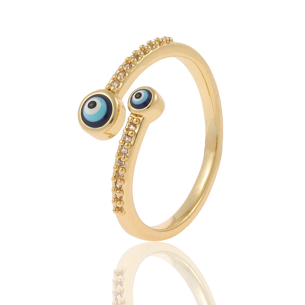 Fashion Geometric Devil's Eye Star Open Ring with Rhinestone Plated Zircon Copper