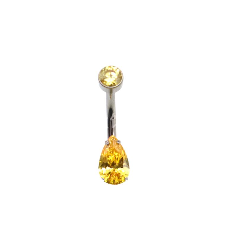 Solid Color Pure Titanium Zircon Inlay Teardrop Belly Ring