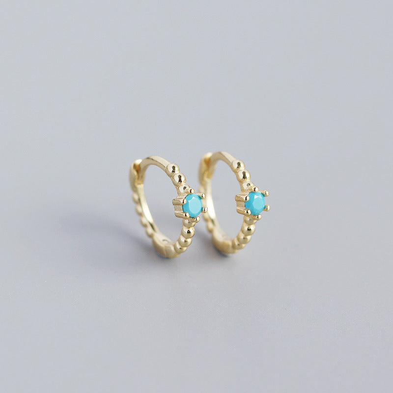 S925 Sterling Silver Round Beads Diamond Hoop Earrings