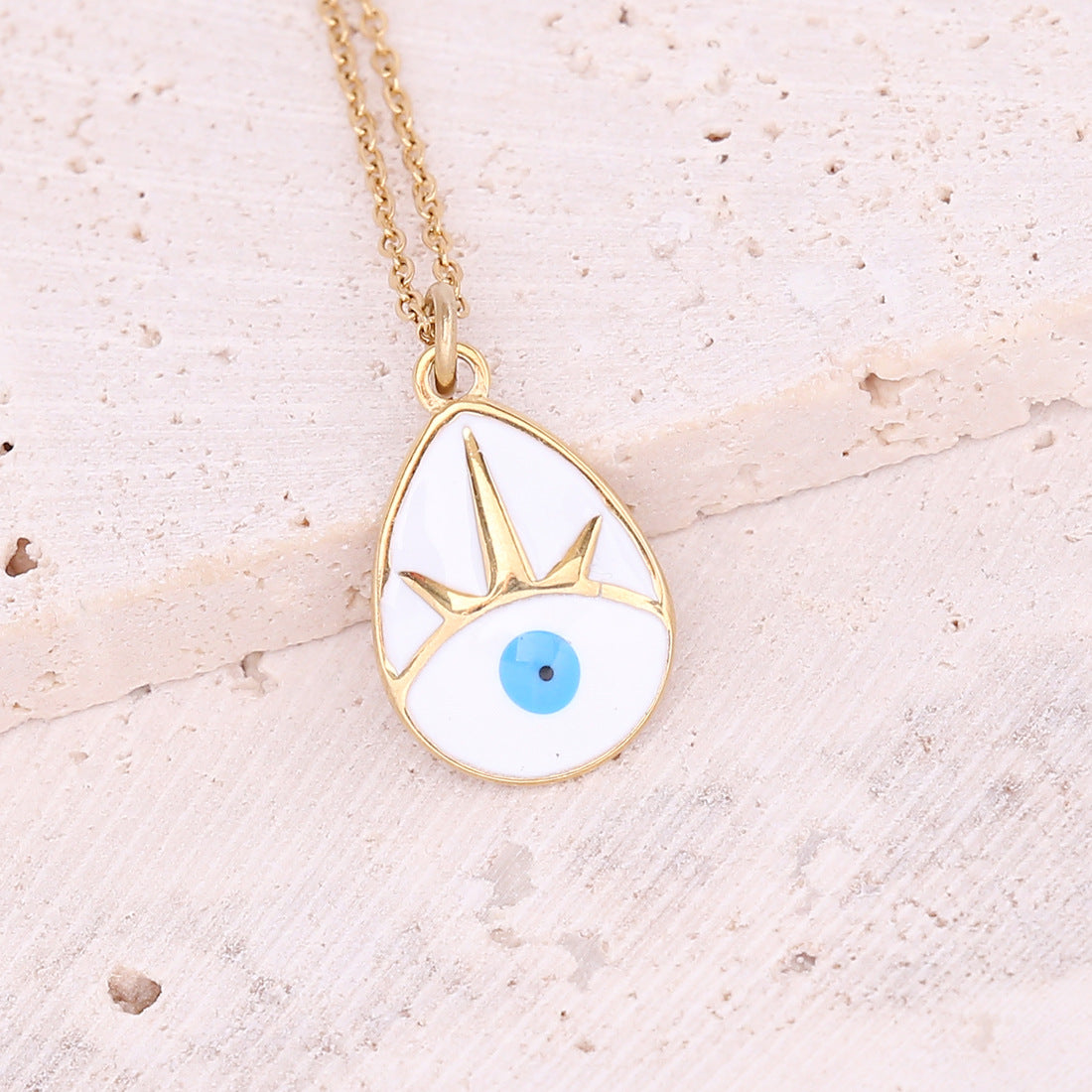 Oil Dripping Eye Pendant Stainless Steel Geometric Cross Necklace with Moon Clavicle Chain