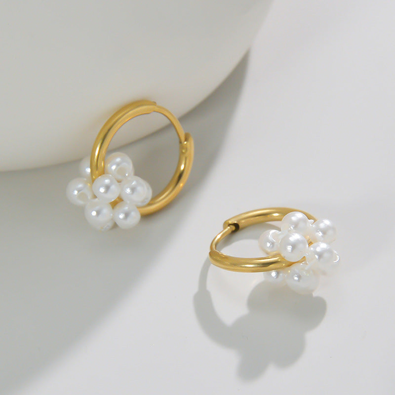 Vintage Style Stainless Steel Earrings with Natural Stone and Pearl Accents