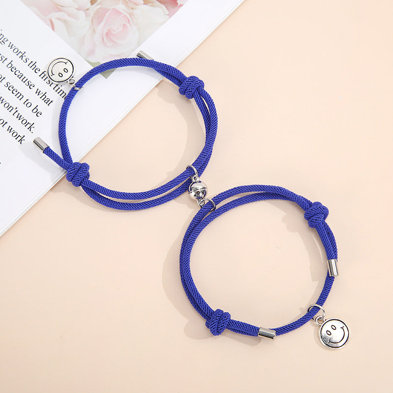 Magnetic Smiley Face Couple Bracelet Set - Handmade Woven Jewelry