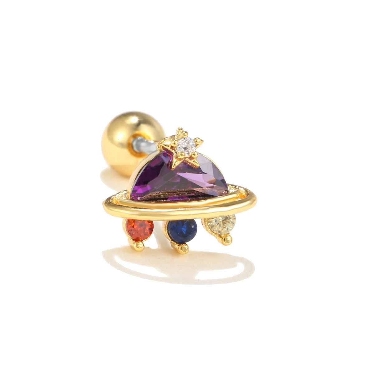 Kolamic 18K Gold Cute Bear Cloud Earrings with Colorful Zircon Studs