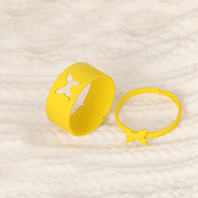 Fashion Black Butterfly Adjustable Couple Rings Set