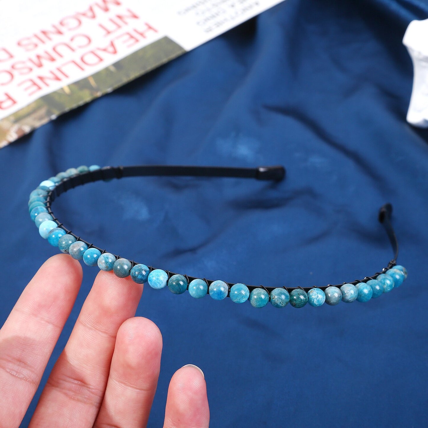 Women's Minimalist Color Block Beaded Crystal Hairband