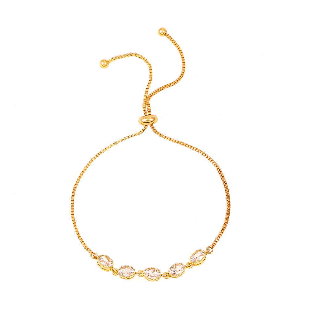 IG Style Sweet Oval Flower & Butterfly Zircon 14K Gold Plated Adjustable Bracelet