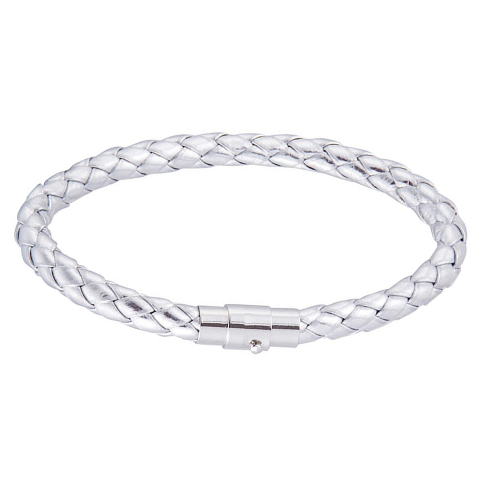 Geometric Stainless Steel Magnetic Leather Braided Unisex Bracelet