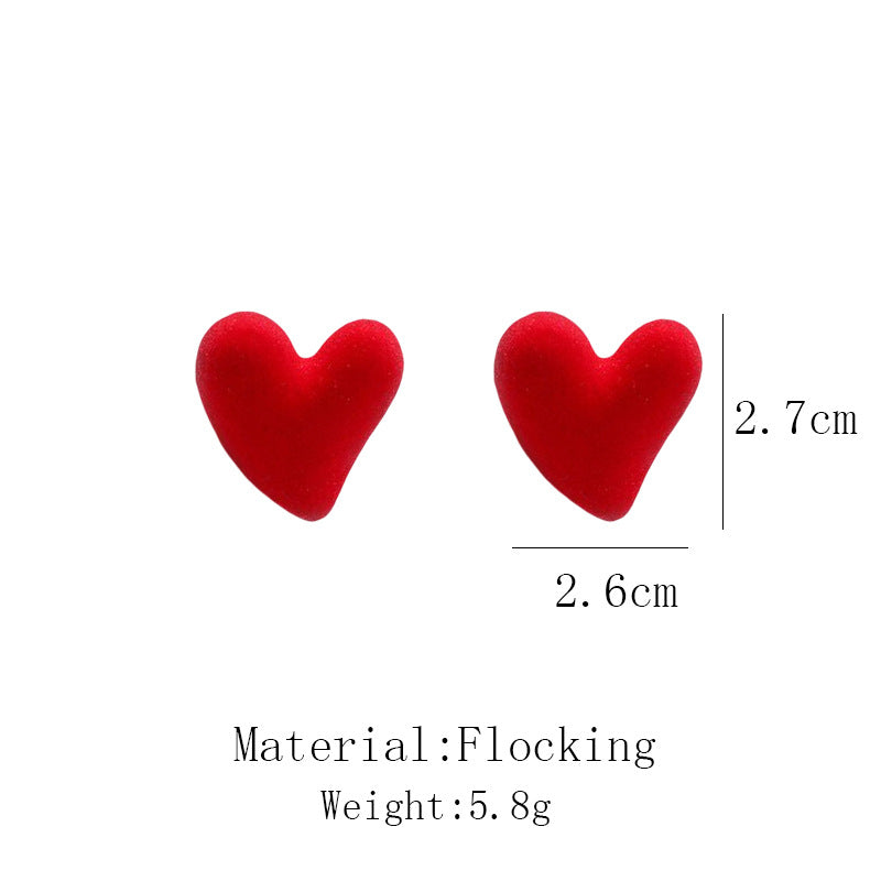 Heart Shape Flocking S925 Silver Stud Earrings for Women