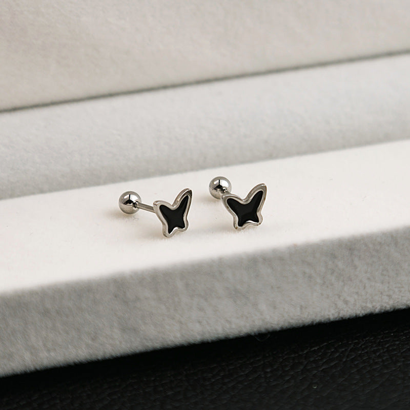 1 Pair Geometric Black Flower Stainless Steel Enamel Cross Heart Stud Earrings