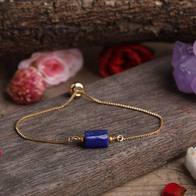 Simple Irregular Agate Prism Stone Metal Chain Adjustable Bracelet for Women