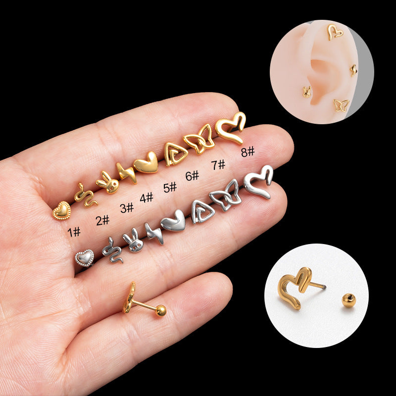 1 Piece Retro Punk Korean Style Heart Shape Butterfly 18K Gold Plated Stainless Steel Ear Stud