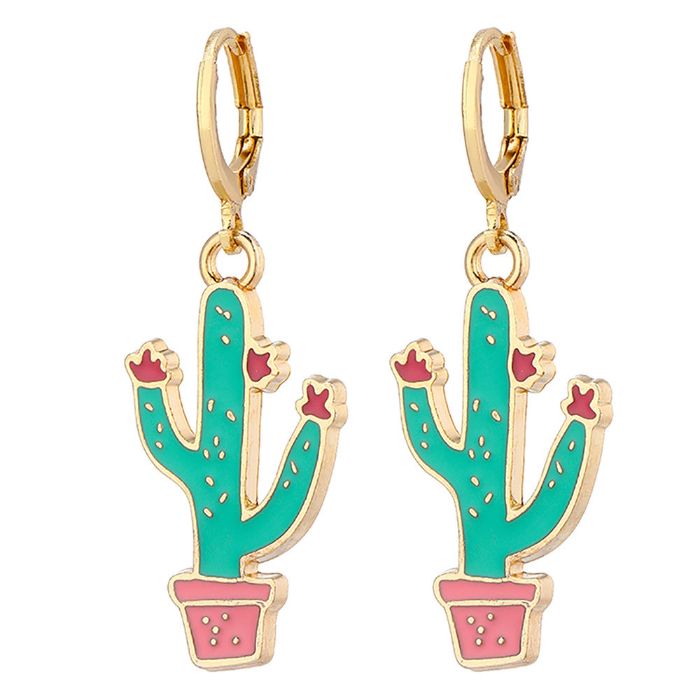 Geometric Hollow Cactus Pendant Earrings - Fashionable and Minimalist Design