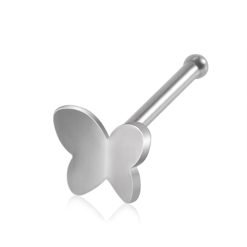 Butterfly Stainless Steel Nose Ring & Stud with Opal Accent