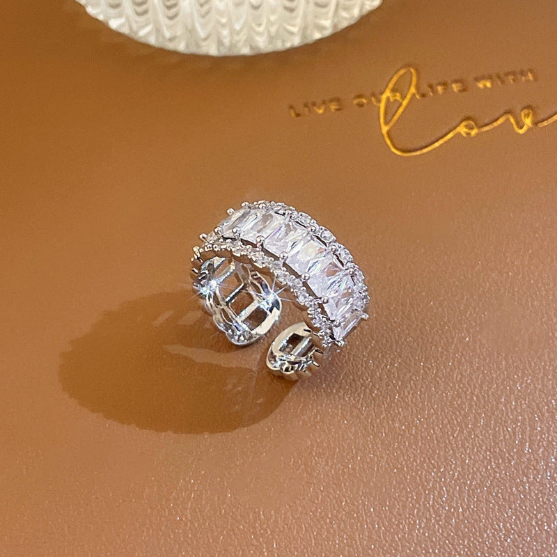 Fashion Heart & Bow Knot Zircon Adjustable Copper Ring