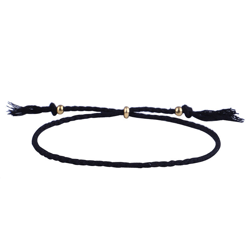 Simple Solid Color Rope Braid Women's Bracelet with Tassel and Copper Beads