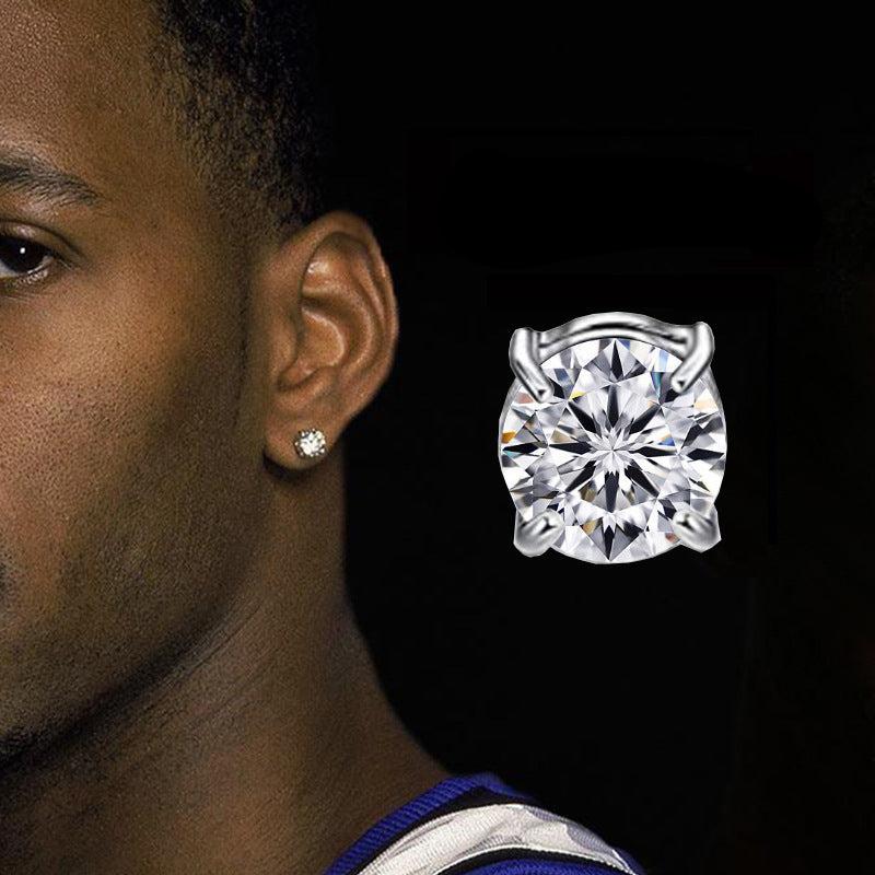 Retro Round Zircon Stainless Steel Clip-On Earrings for Men
