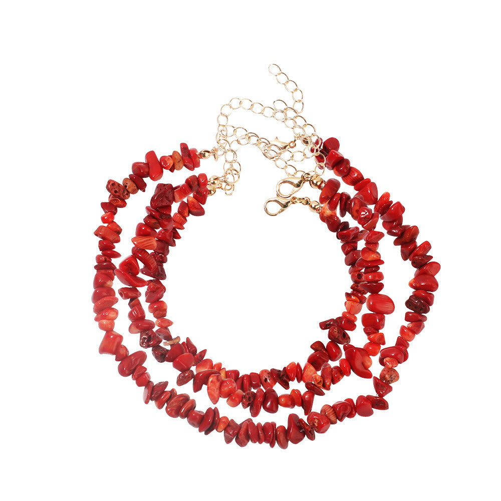 Simple Style Natural Stone Jewelry Set - Bracelet, Anklet, Necklace
