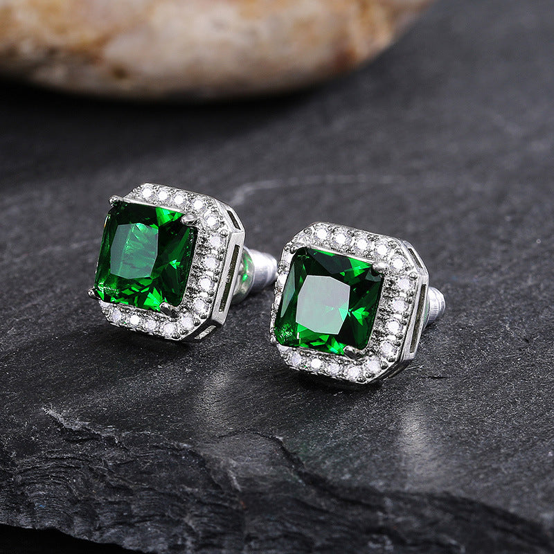 Square Copper Zircon Inlaid Green Stud Earrings Wholesale