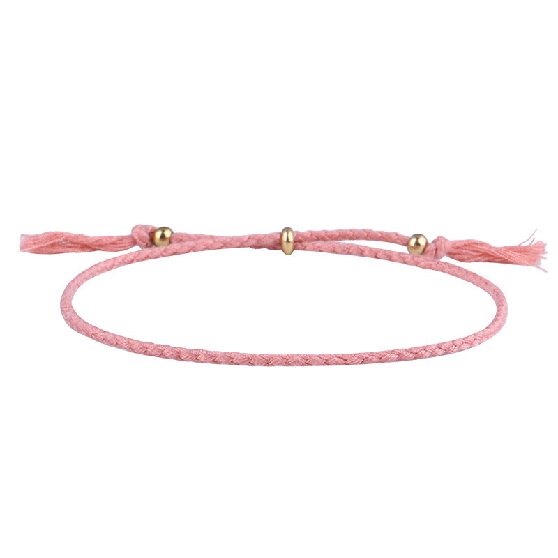 Simple Solid Color Rope Braid Women's Bracelet with Tassel and Copper Beads