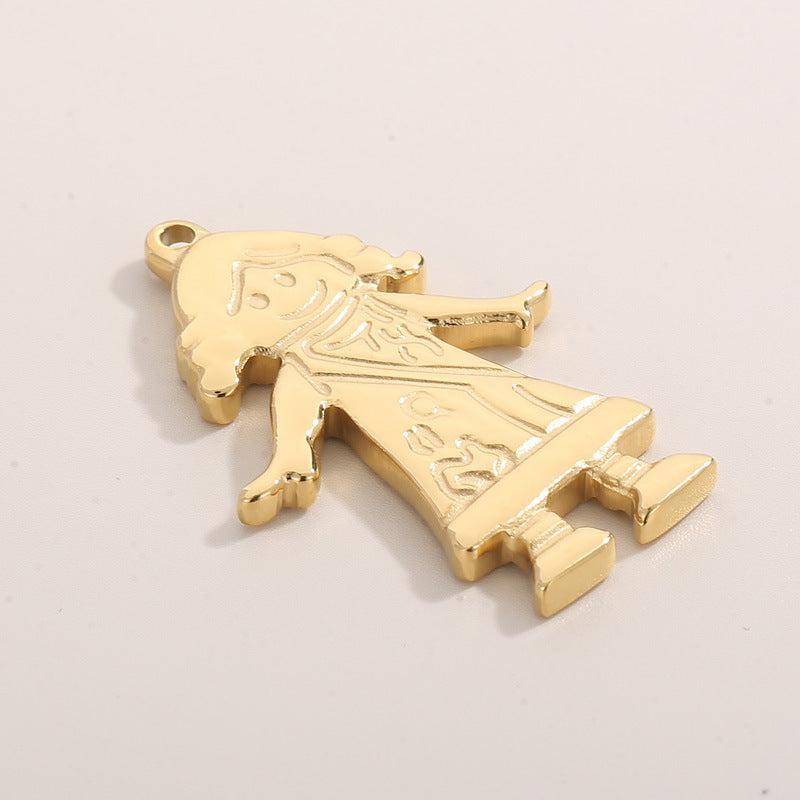 "Stainless Steel Cartoon Character Music Girl Pendant DIY Jewelry Accessories"