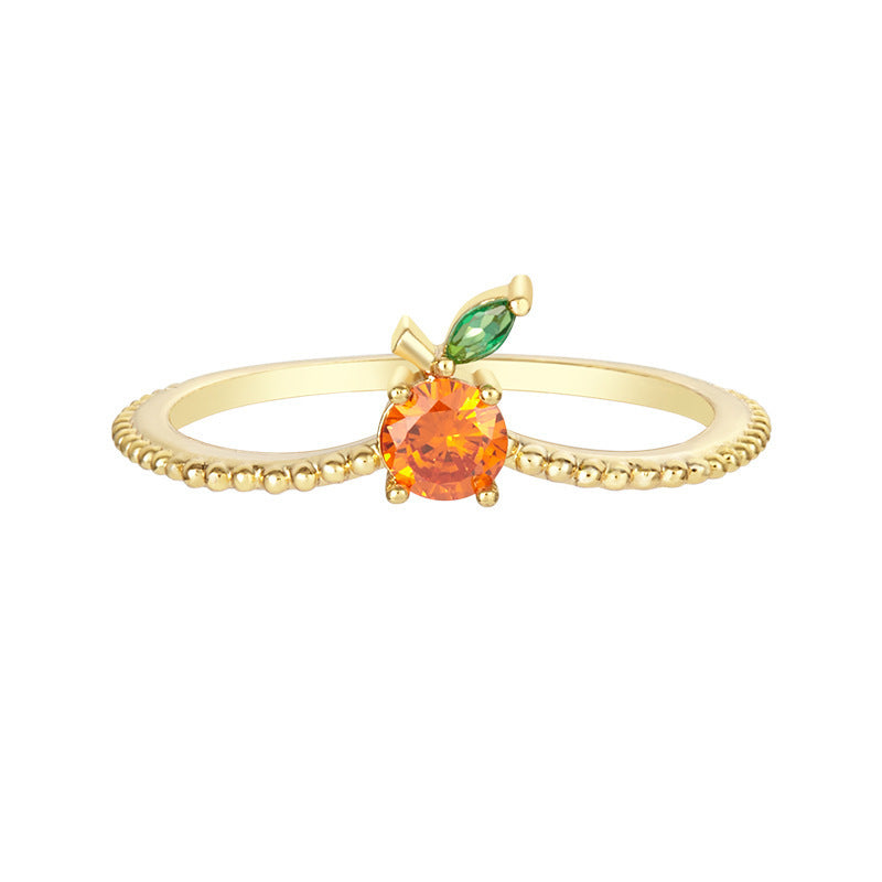Colorful Zircon Cherry Peach Tropical Fruit Rings in Gold Plated Copper