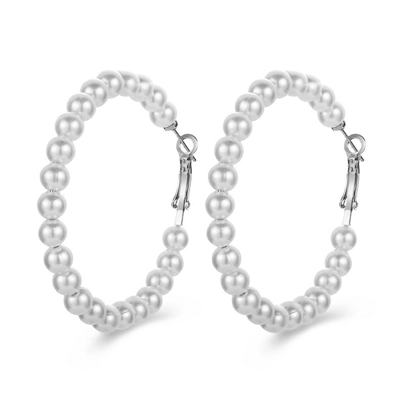 Unisex Geometric Alloy Artificial Pearl Hoop Earrings