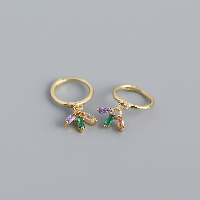 S925 Silver Geometric Multicolor Zircon Dinosaur Earrings