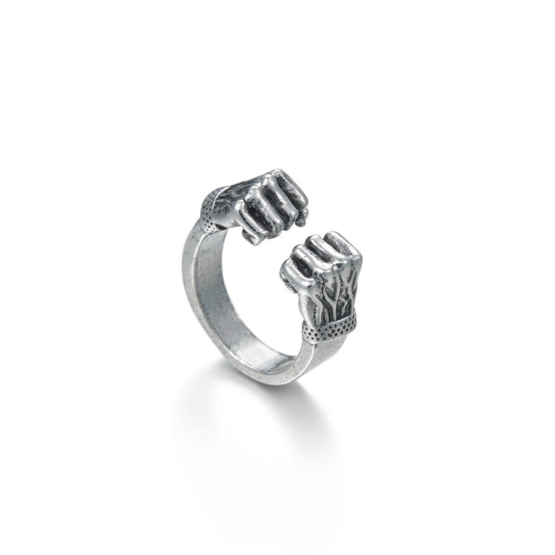 Retro Fashion Adjustable Double Fist Clasp Punk Ring for Men and Women