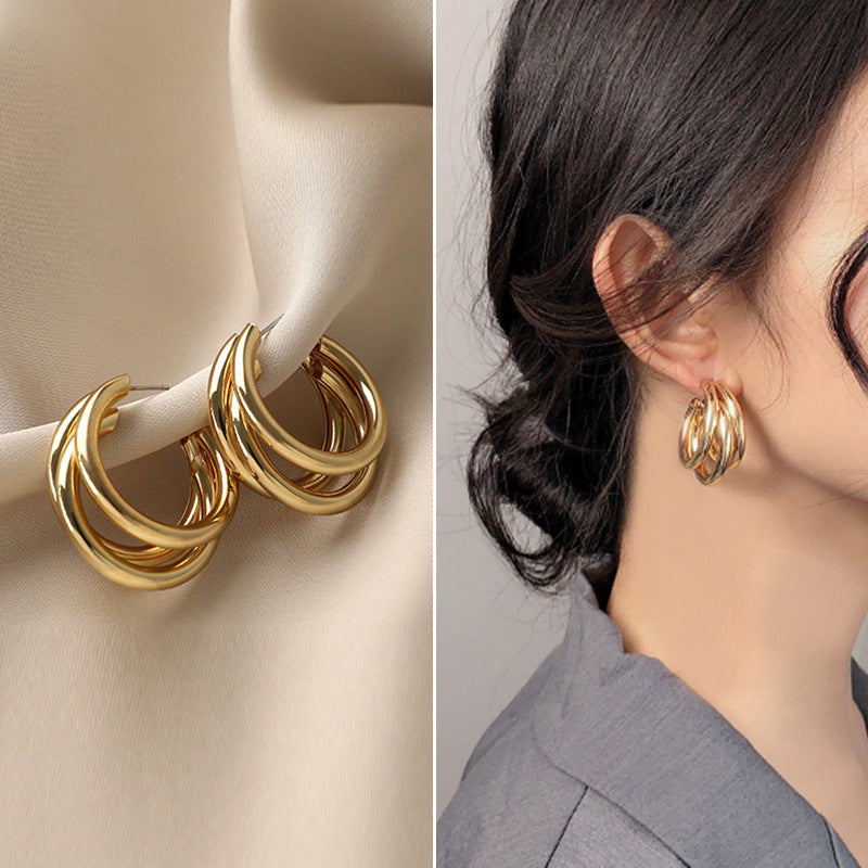 Retro Geometric Alloy Plated Earrings with 925 Silver Needle