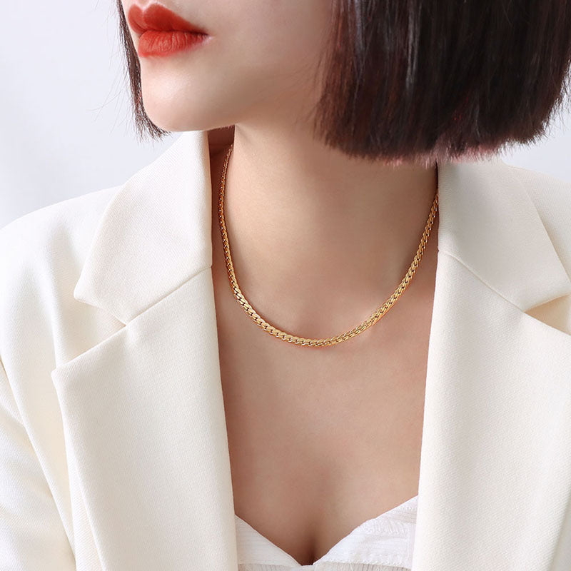 Double Layer Choker Necklace Titanium Steel 18K Gold Plated