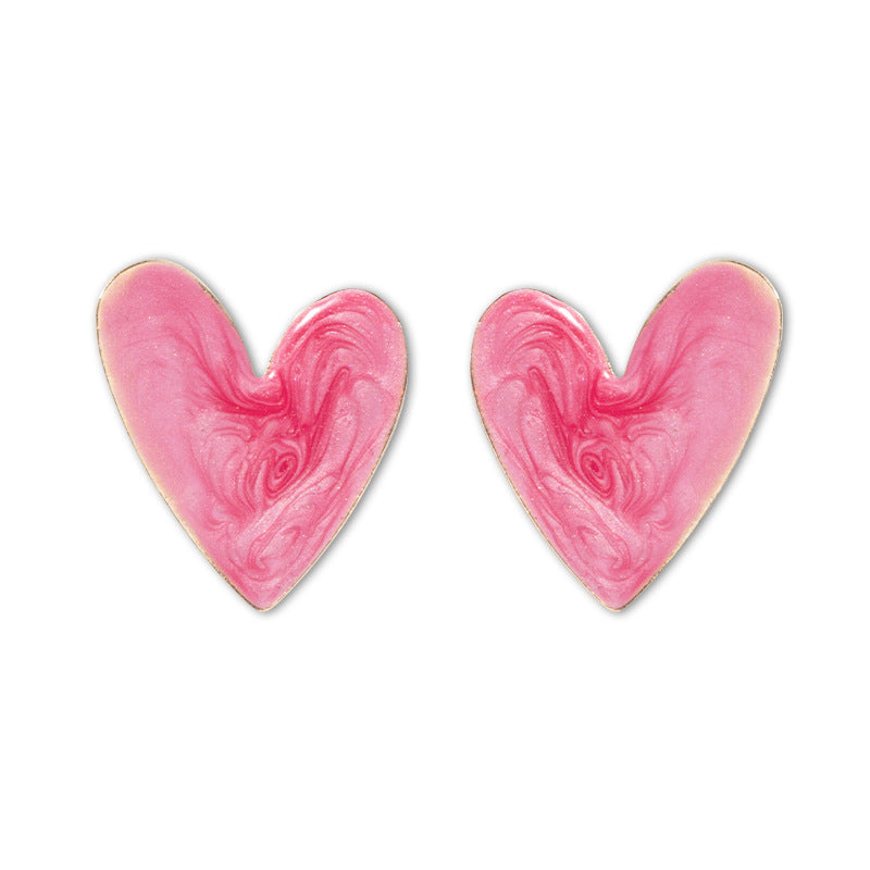 Gold-Plated Quicksand Texture Heart Drop Glazed Earrings for Women