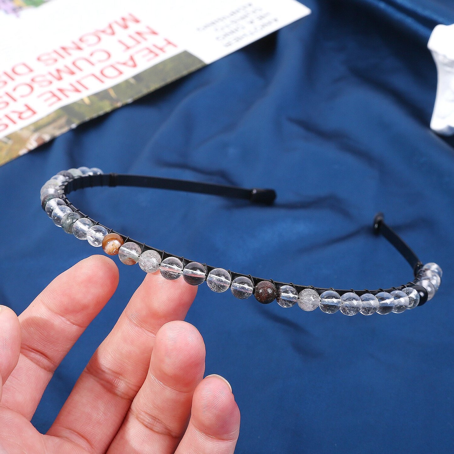 Women's Minimalist Color Block Beaded Crystal Hairband