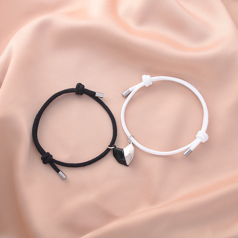 Fashion Heart Shape Magnetic Couple Bracelet with Adjustable Geometric Pendant