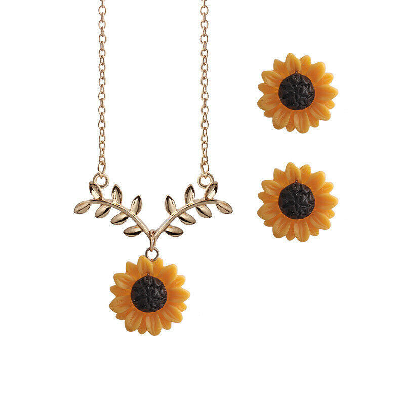 Sunflower Pearl Alloy Necklace and Earrings Set