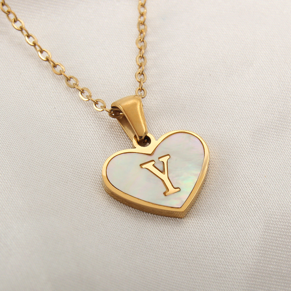 Elegant Heart Shell Initial Pendant Necklace - Gold Plated Stainless Steel