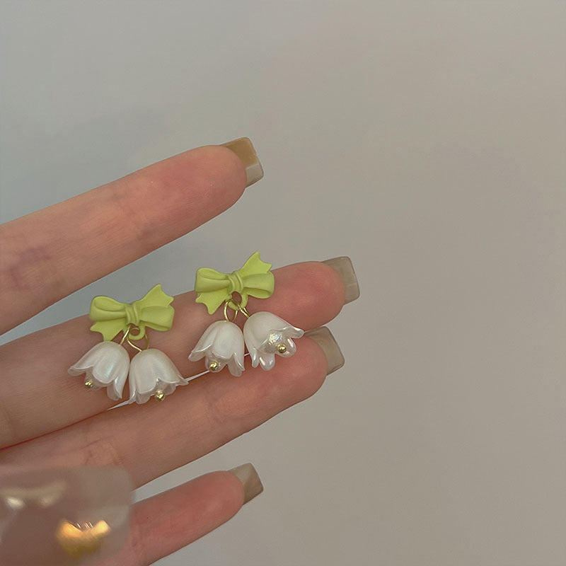 Elegant Bow Knot Shell & Rhinestone Flower Butterfly Women's Earrings - 1 Pair