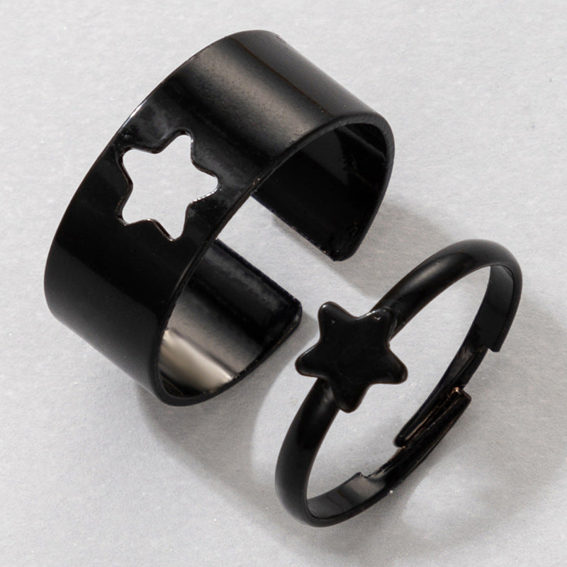 Simple Heart & Butterfly Adjustable Ring Set - Creative Hollow Punk Style Couple Rings